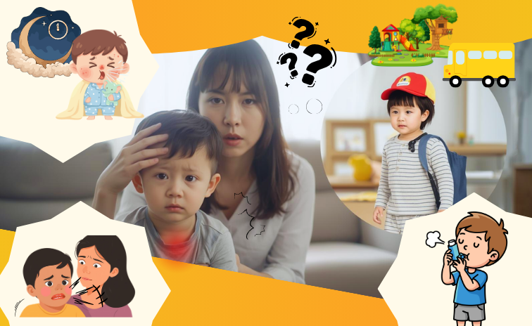 喘息の子供を持つ保護者が朝の子供の咳によって子供を登園させるべきか迷っている様子