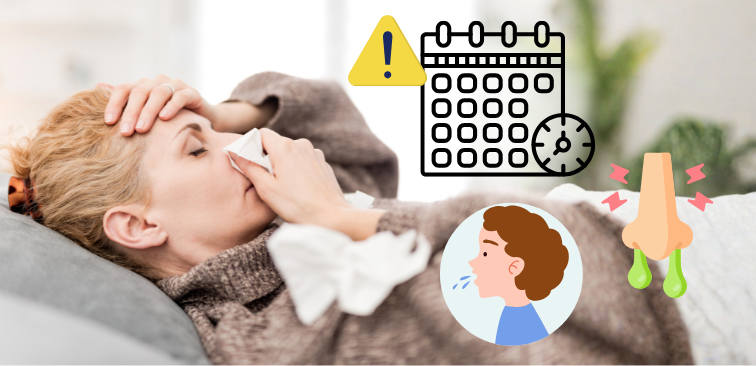 咳や鼻水がどれくらい続くかの期間によって注意すべきかが分かるイメージ