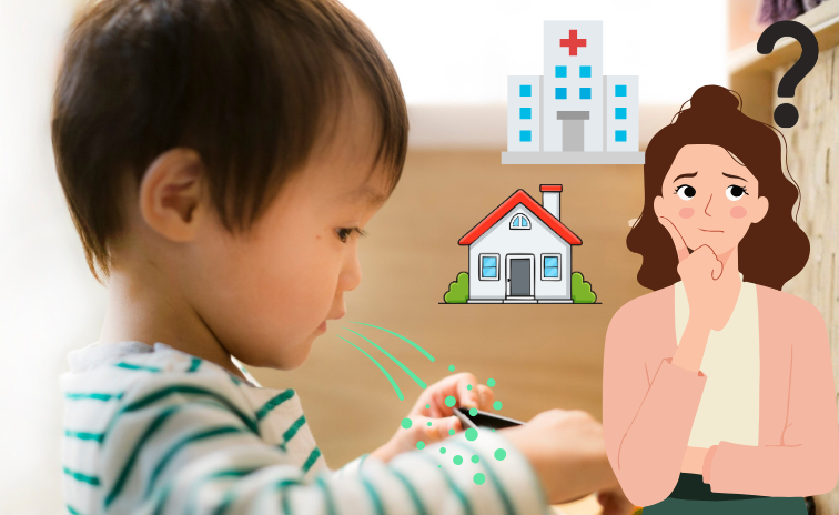 1歳前後の子どもの咳で病院に連れていくべきか悩んでいる様子