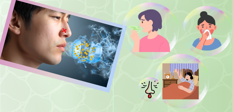 鼻と気道はひとつながりで、鼻の炎症が損息に影響しているイメージ