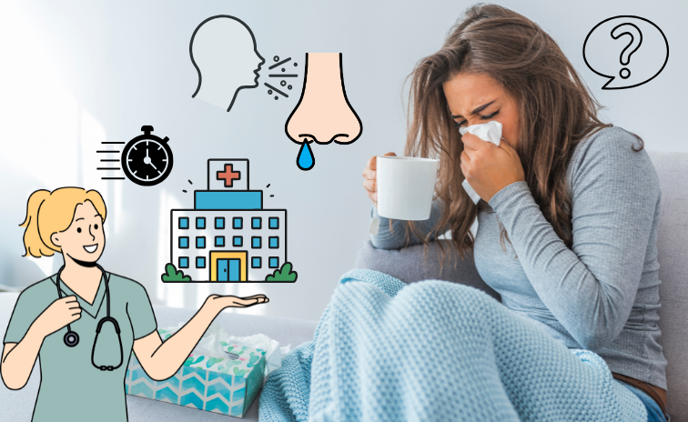 咳や鼻水が続くときの医療機関への受診目安を表したイメージ