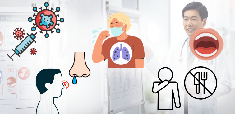 咳が止まらない主な原因として、コロナの後遺症や、別の病気が続いていいる可能性があり、味がしない原因としては、食欲の低下なども考えられることのイメージ