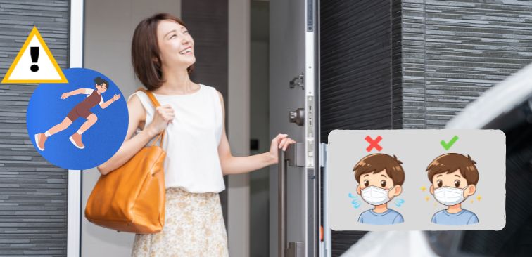 黄砂による喉の痛みを軽減するために、屋外での激しい運動を控えたり、フィットするマスクの着用を勧めているイメージ