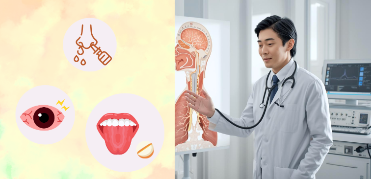 医師の進める様々な薬( 内服薬・点鼻・点眼)を表した様子