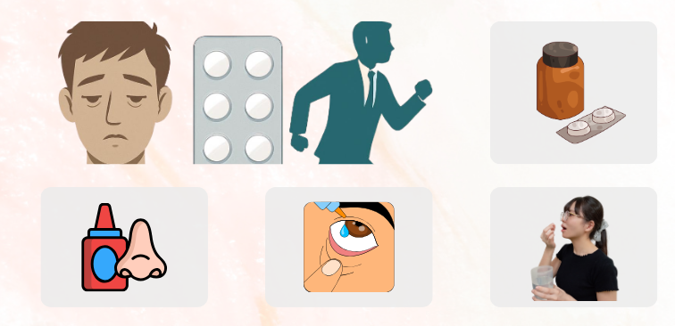 薬の種類や飲む様子を表したイメージ