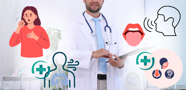 咳と味覚異常が同時にある場合、咳が主なら呼吸器内科、味やにおいの異常が目立つなら耳鼻咽喉科、両方なら辛い症状の方から受診することを勧めているイメージ