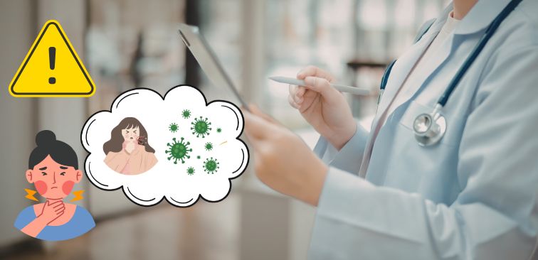 喉の痛みは黄砂だけで起こるとは限らないため、別の病気の可能性も考えることが大切ということを示したイメージ