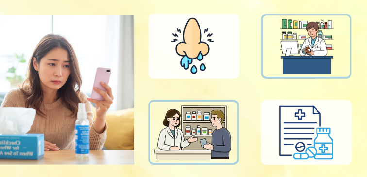 市販薬と処方薬の違いと検討する様子を表したイメージ