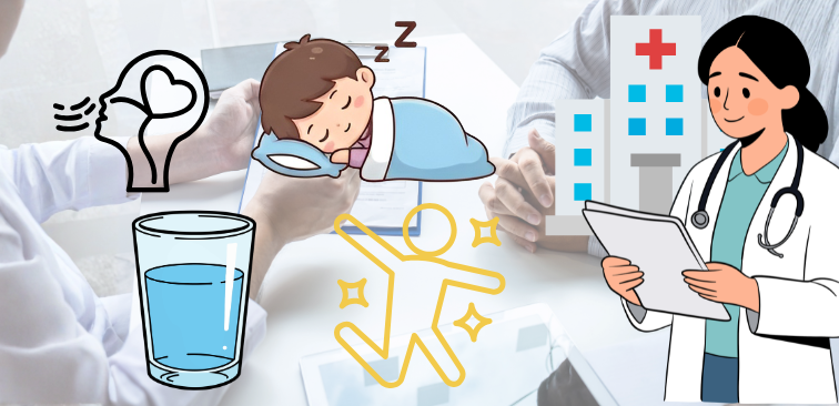 危険サインがなく、夜のうちに落ち着いた場合、翌朝どこを受診した方がいいか考えるイメージ
