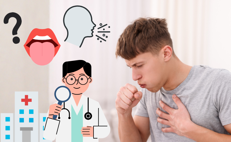 咳が止まらない・味がしない症状に対して、医師が原因を見ている様子