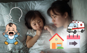 子どもの咳発作が夜中に起きた場合の対処法に悩んでいる様子