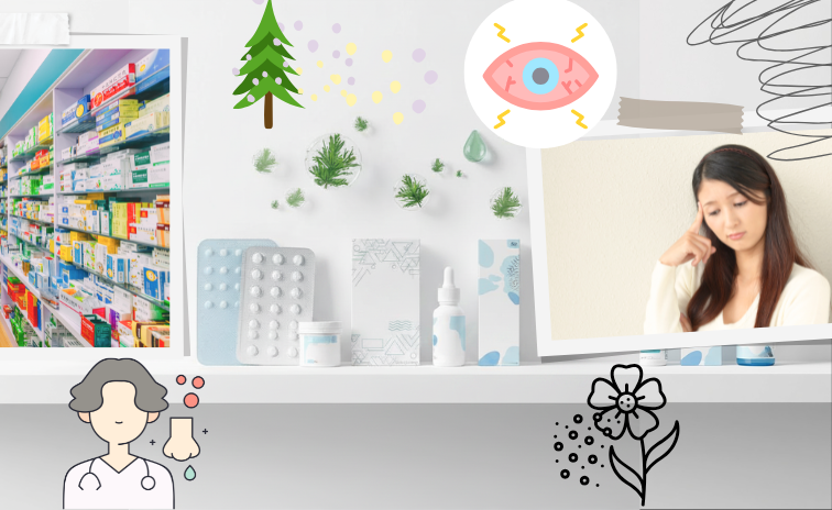 花粉症の症状や原因・治療法（薬）等を表したイメージ