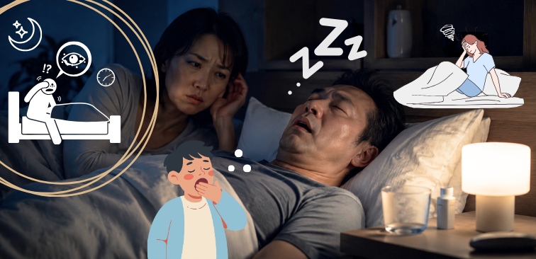 睡眠時無呼吸症候群の夜間の症状はパートナーからが重要な手掛かりになるイメージ