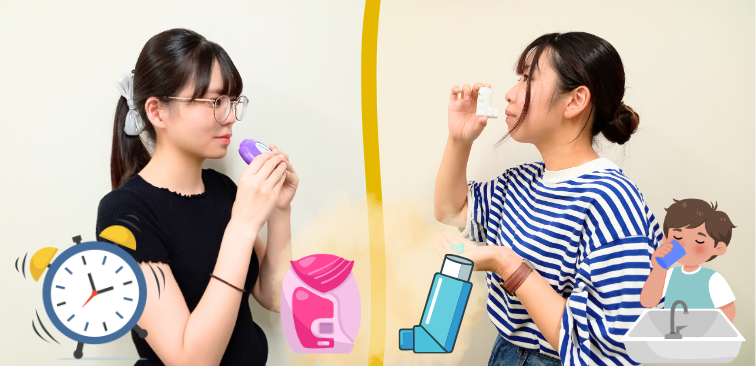吸入薬を忘れないためにアラームをセットしたり、歯磨きのあとに吸入するなど1日のルーティーンを作ることを推奨するイメージ