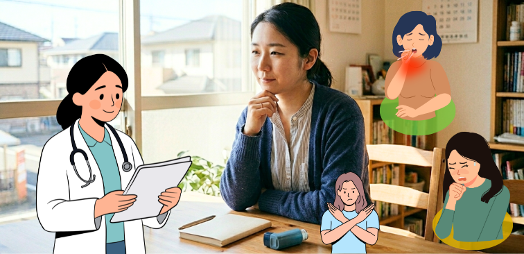 吸入ステロイド薬を自己判断でやめると症状がぶり返したり、悪化するリスクが高まることを示したイメージ