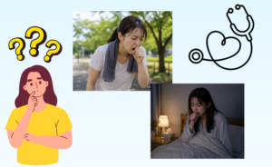 咳が出て、風邪か喘息か悩んでいる女性の様子