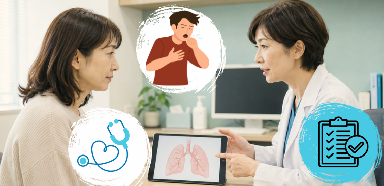 咳が長引き、呼吸器内科の受診している様子