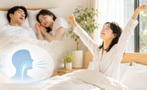 いびきで困らないためにいびきと向き合う女性のイメージ図