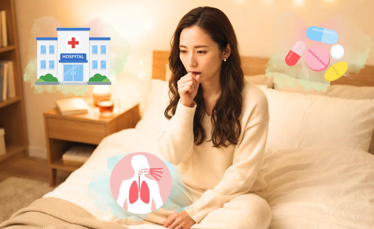 咳が止まらないため受診を迷っている様子