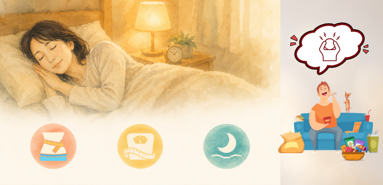 血糖値を下げるためには睡眠や体重・腹囲を確認し、生活リズムを整えることも大事