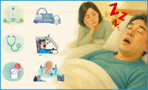 夫の睡眠時無呼吸症候群を心配する妻の様子