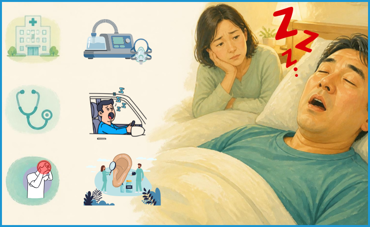 夫の睡眠時無呼吸症候群を心配する妻の様子