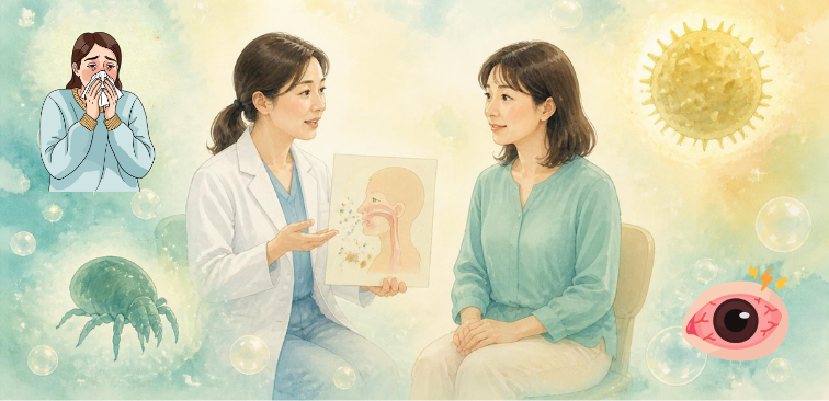 アレルギーで呼吸器内科を受診している女性の様子
