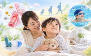 小児喘息の子供と母親の様子
