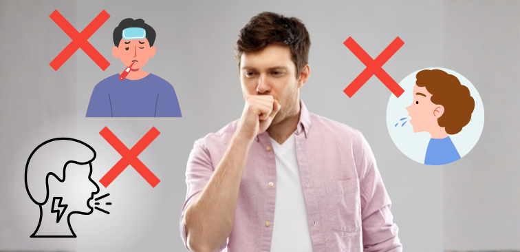 熱・痰・喘鳴がない咳をしている男性