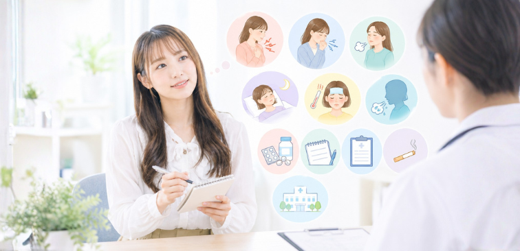 メモした事柄を受診時に伝えている女性